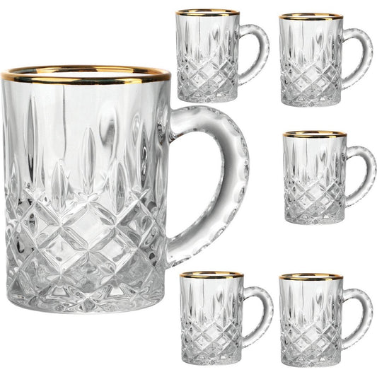 Luxe Glazen gouden rand met oortje - set van 6-Layla glas-Gold glazen-Decorini theeglazen-mooie glazen met oor-Theebekers met gouden rand