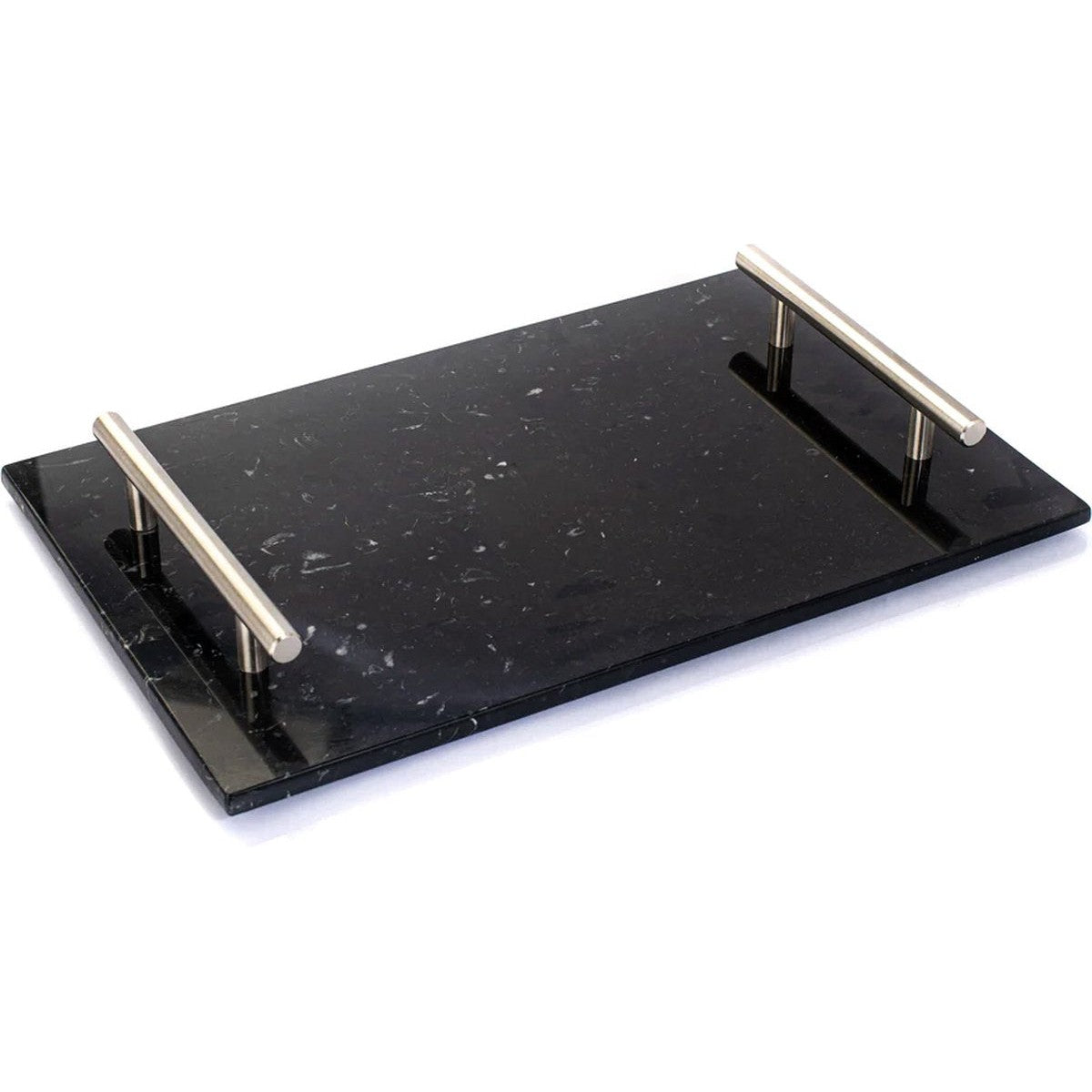 Marmeren dienblad zwart met zilveren handvaten 30 x 20 cm