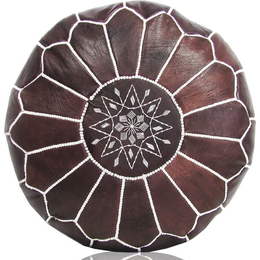 Marokkaanse Poef cognac bruin - Gevuld geleverd - Handmade van echte leer