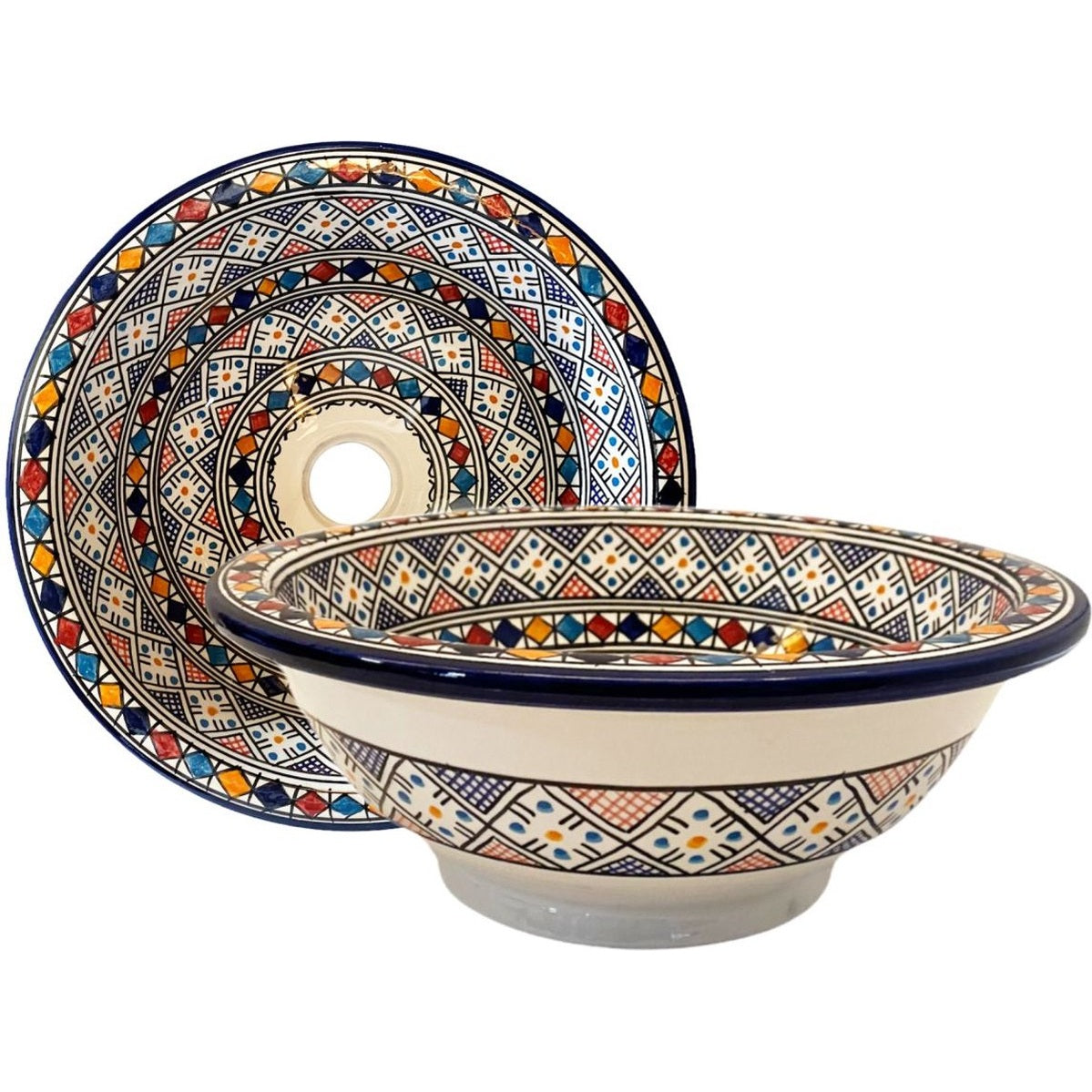 Marokkaanse keramische wastafel waskom kleurrijke Ø 33,5 cm rond