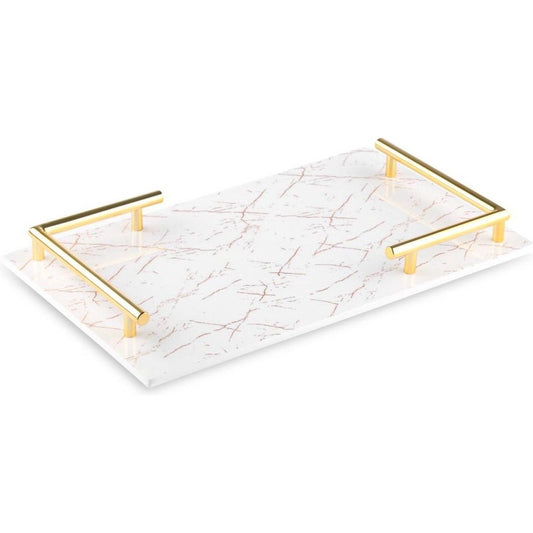 Melamine plateau - dienblad Marmer look  wit goud 40x24cm