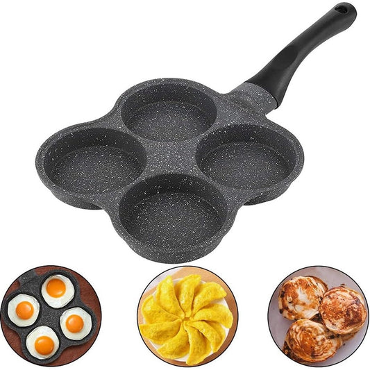 Pannenkoekenpan, gebakken eierburgerpan met handvat, 4 eieren, pannenkoekkoekenpan, gebakken eierpan, omeletpan, gebakken eierenpan keukengerei, burgeroogpan voor ontbijt