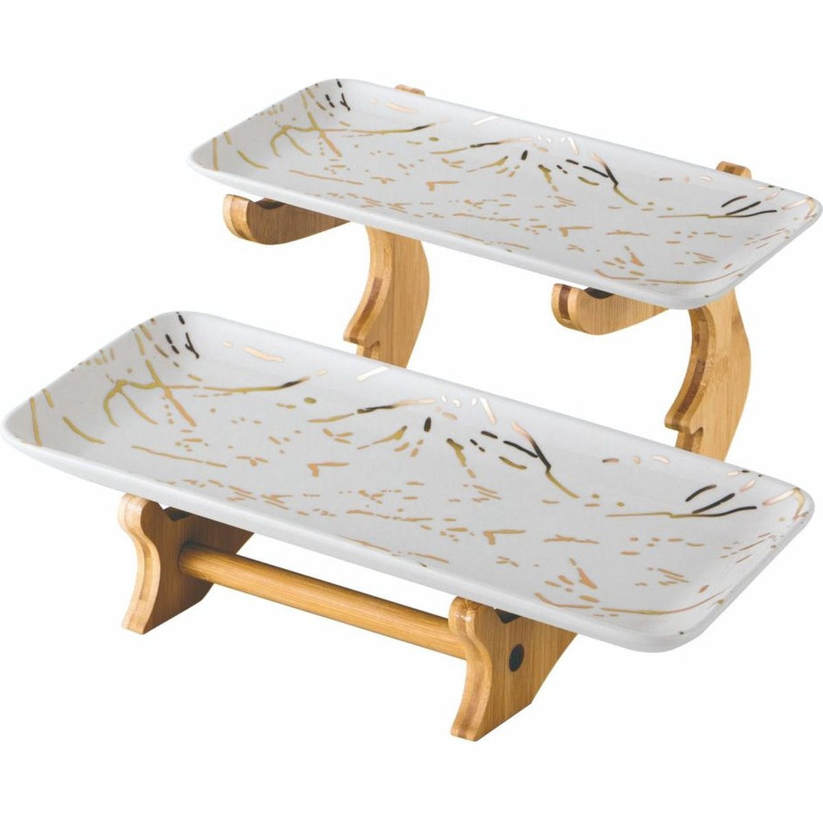 Porselein Etagere 2 laags Marmer design - Wit