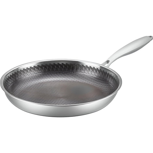 Roestvrijstalen Koekenpan Ø 28 - Anti-Krasstructuur - Roestvrijstalen Handgreep - Vaatwasmachinebestendig - Ovenbestendig - Keramisch - Elektrisch - Gas - Inductie