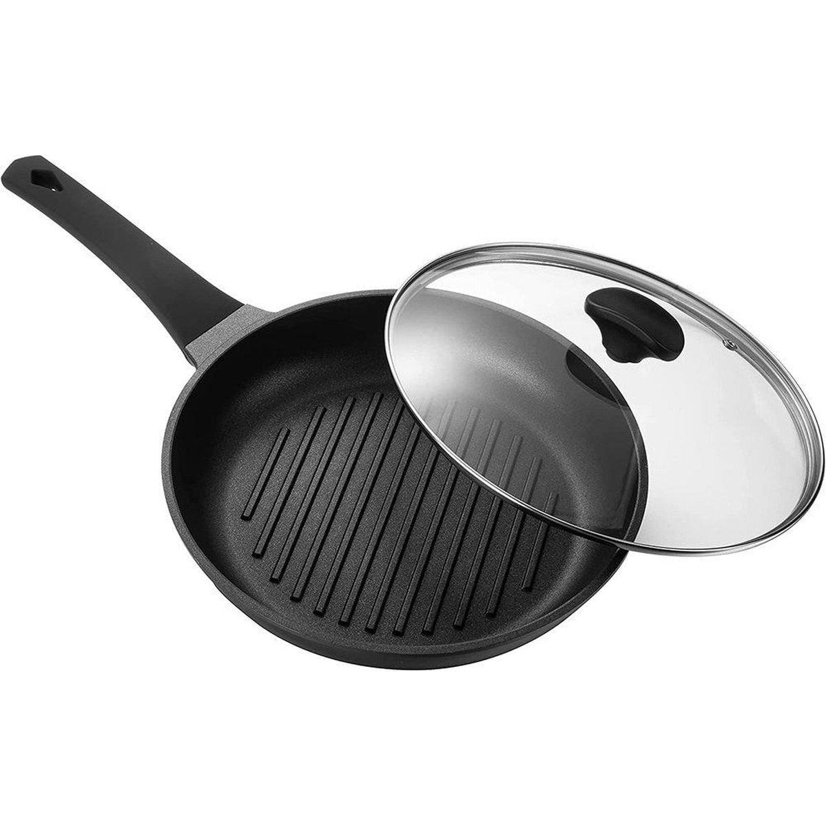 Ronde Grillpan met deksel - steakpan - koekenpan - Alle warmtebronnen LOOD, CADMIUM-vrij