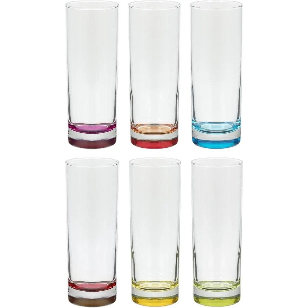 Secret de Gourmet Longdrink glazen - 6x stuks - Colori - 310 ml - Drinkglazen - Waterglazen - gekleurde onderkant