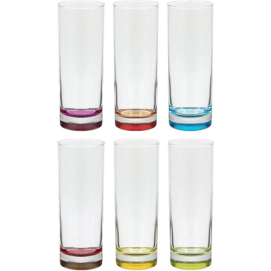 Secret de Gourmet Longdrink glazen - 6x stuks - Colori - 310 ml - Drinkglazen - Waterglazen - gekleurde onderkant