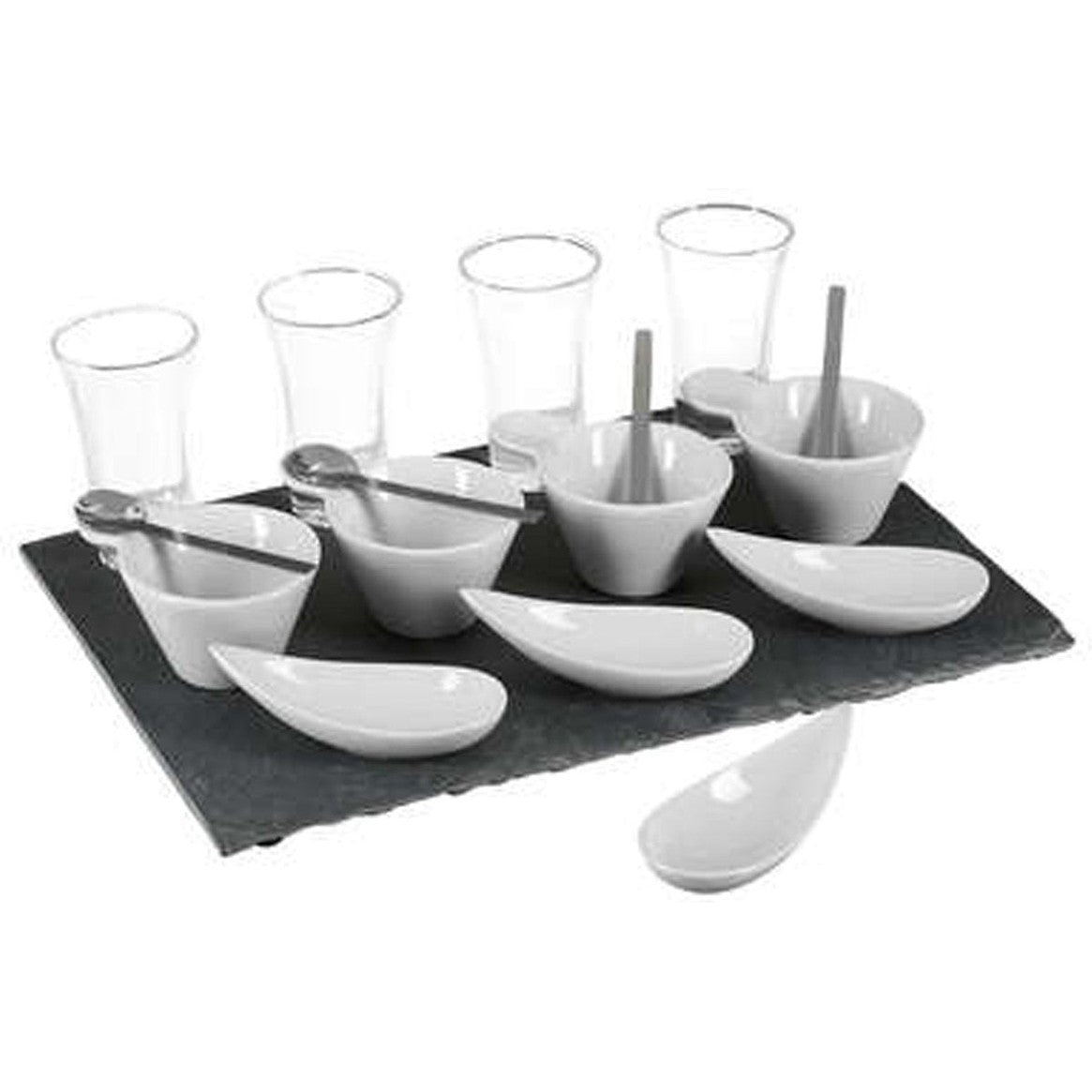 Secret de Gourmet Serveerplank/amuse hapjes - leisteen/porselein - wit - 17-delig - keuken/tafelen