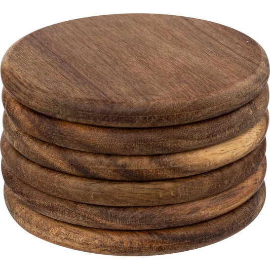 Secret de Gourmet onderzetters voor glazen - 6x - luxe Acaciahout - Dia 10 cm - rond - gelakt - modern en klassiek