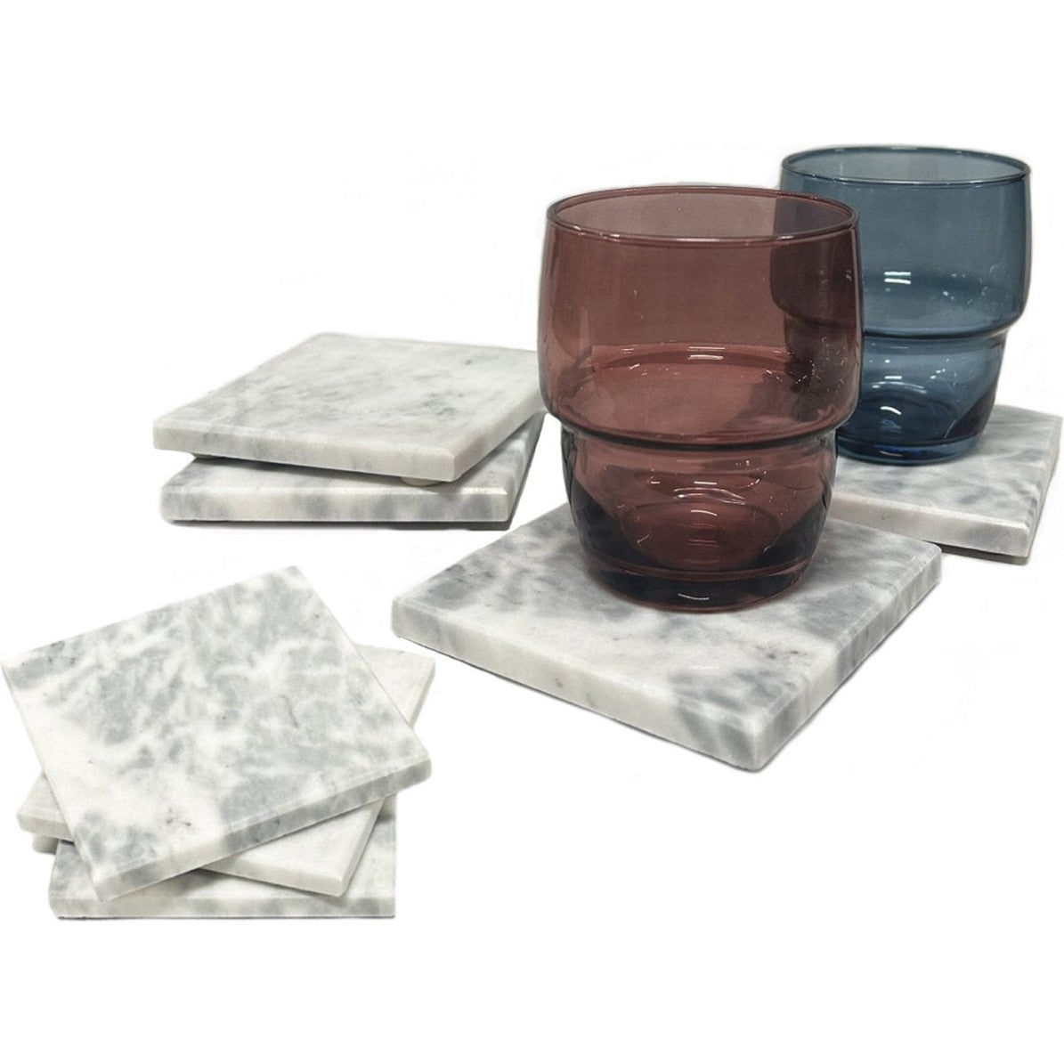 Set 8 stk. Marmeren Onderzetters - Onderzetters Voor Glazen - Onderzetters Marmer - Non-slip - Wit