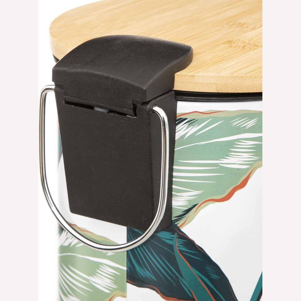 Set Toiletbril & Prullenbak – Tropische Bladeren Design – Bamboe Pedaalemmer 3L + MDF Toiletdeksel – Badkameraccessoires