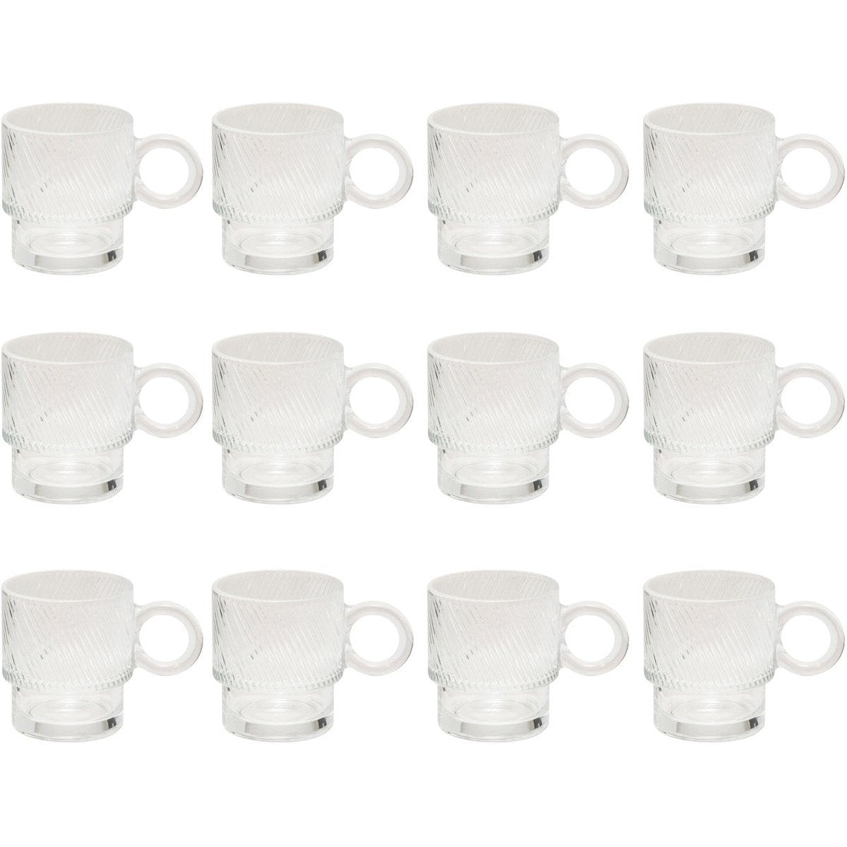 Set van 12 Transparante Glas Mokken - 30 cl - Vaatwasserbestendig - Ideaal voor Koffie, Thee en Meer