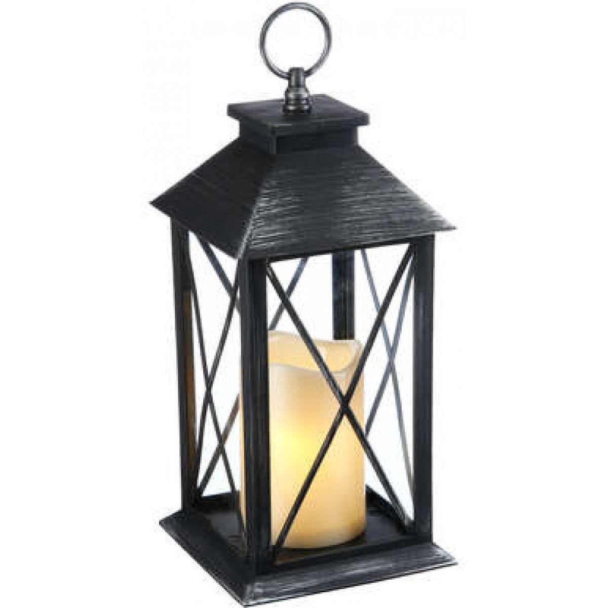 Set van 2 - Landelijke Tuinlantaarn met LED Kaars op Batterijen - Tuinverlichting / Sfeerverlichting - Zwart - Windlicht op Batterijen - Tafellamp voor Buiten met Vlameffect