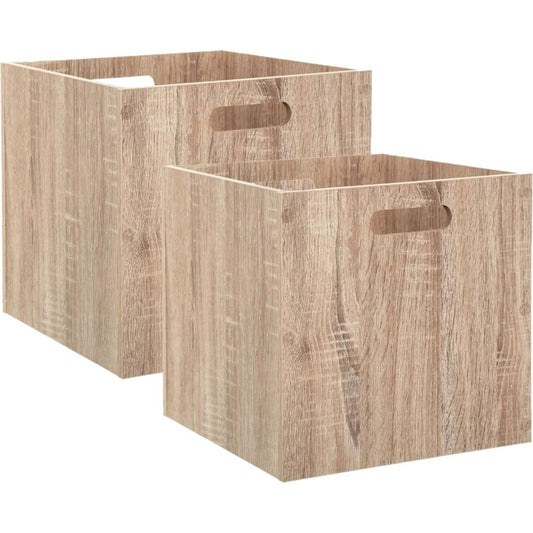 Set van 2x stuks opbergmand/kastmand 29 liter bruin/naturel van hout 31 x 31 x 31 cm - Opbergboxen - Vakkenkast manden
