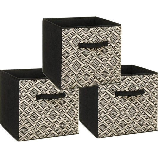 Set van 3x stuks opbergmand/kastmand 29 liter zwart/creme polyester 31 x 31 x 31 cm - Opbergboxen - Vakkenkast manden