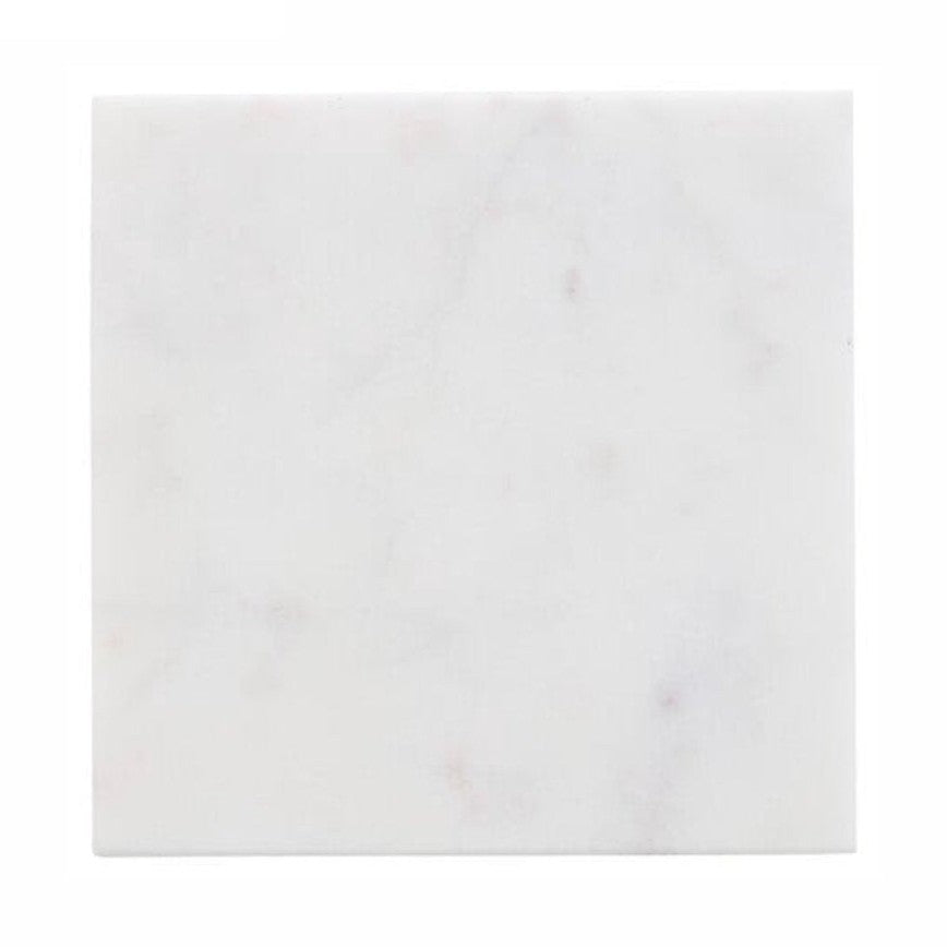 Set van 4 Witte Marmeren Onderzetters met Zwarte Houder - Ø 10 cm - Vierkante Onderzetters - Glasonderzetters - MODESTNOVA