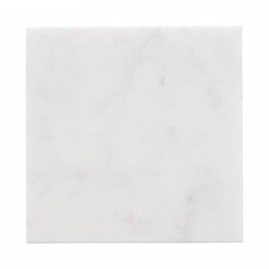 Set van 4 Witte Marmeren Onderzetters met Zwarte Houder - Ø 10 cm - Vierkante Onderzetters - Glasonderzetters - MODESTNOVA