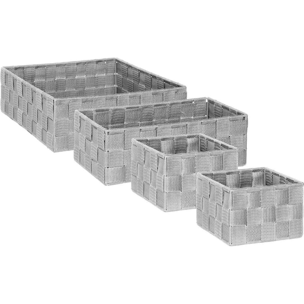 Set van 4x gevlochten opbergmanden - grijs - Kast/badkamer mandjes verschillende formaten