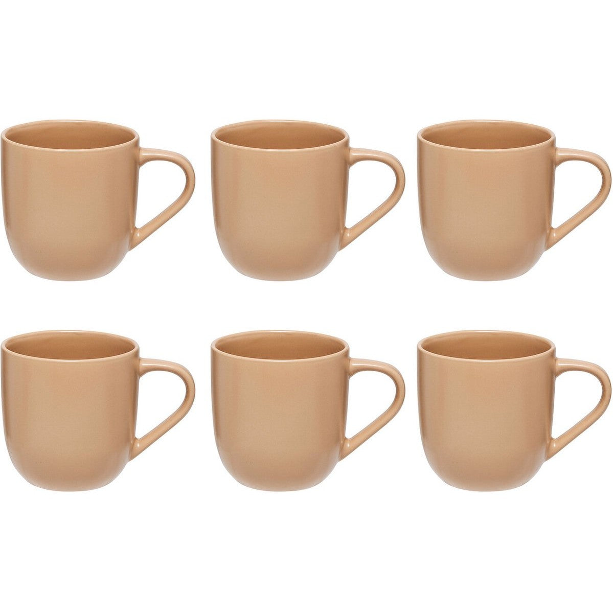 Set van 6 Beige Keramieke Mokken 24 cl - Stoneware - Met Oor - Stijlvol en Praktisch