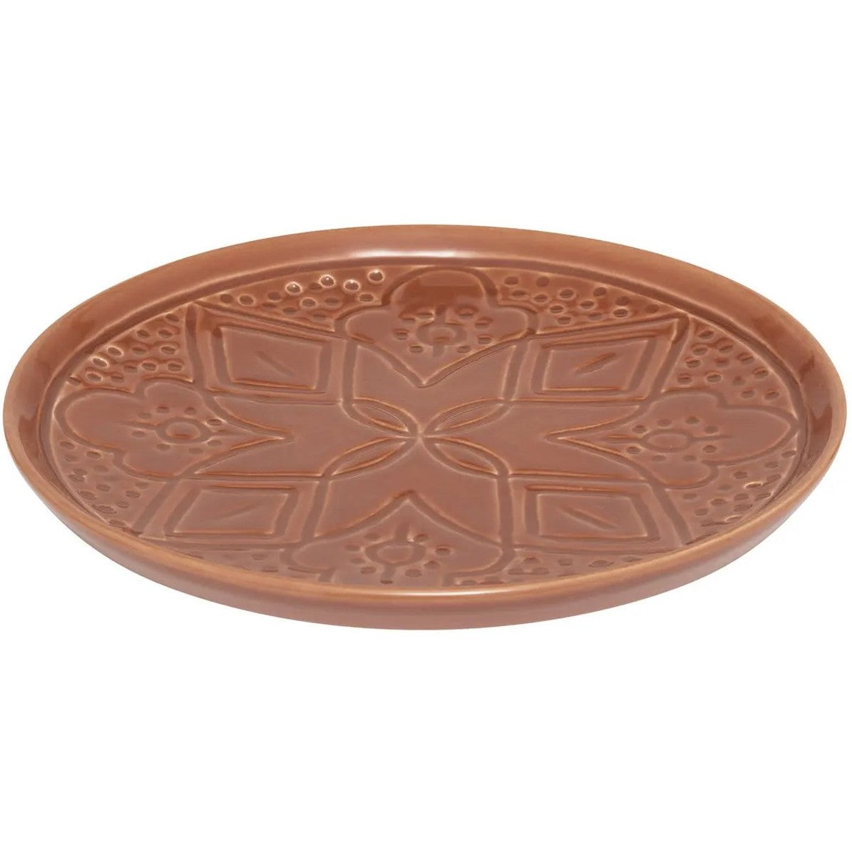 Sienna Dessertbord Terracotta 20 cm - Aardewerk Bordje met Bloemopdruk - Klein Bord - Taartbordje - MODESTNOVA