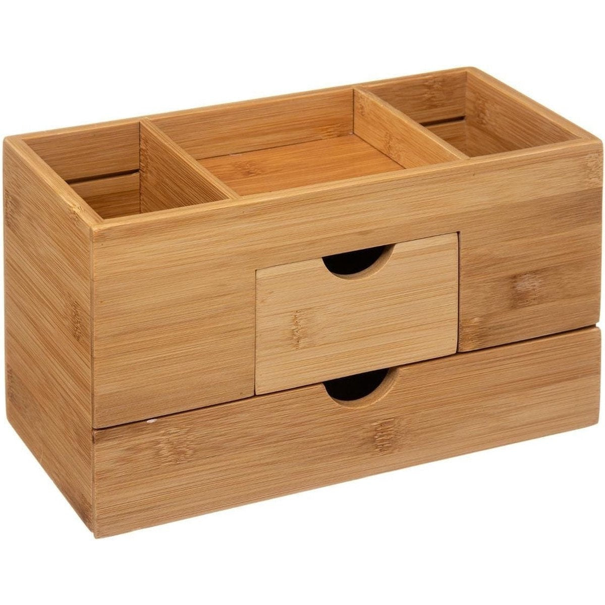 Sieraden/make-up organizer met 3 vakken en 2 lades 24 x 14,5 cm van bamboe - Sieradenkastje - Make-upkastje - Organizers