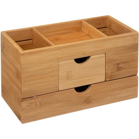 Sieraden/make-up organizer met 3 vakken en 2 lades 24 x 14,5 cm van bamboe - Sieradenkastje - Make-upkastje - Organizers