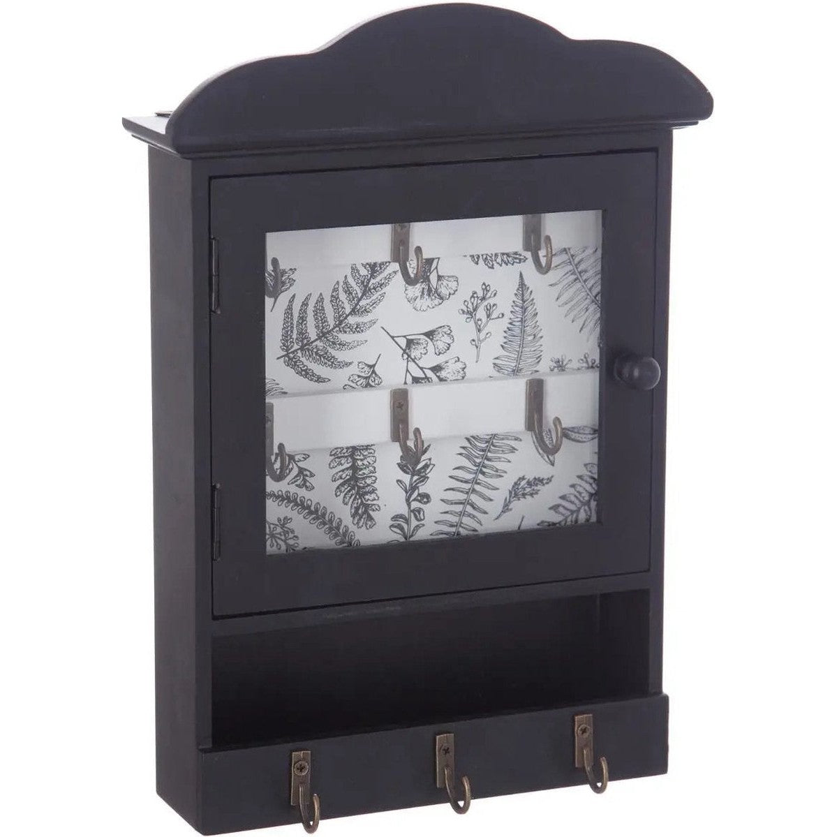 Sleutelkastje/sleutelhouder van MDF en glas zwart/wit 20 x 5,7 x 28,5 cm - Geschikt voor 9 sleutels/sleutelbossen