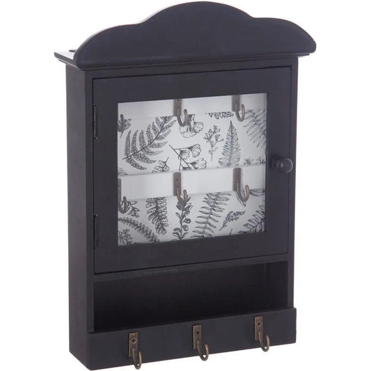 Sleutelkastje/sleutelhouder van MDF en glas zwart/wit 20 x 5,7 x 28,5 cm - Geschikt voor 9 sleutels/sleutelbossen