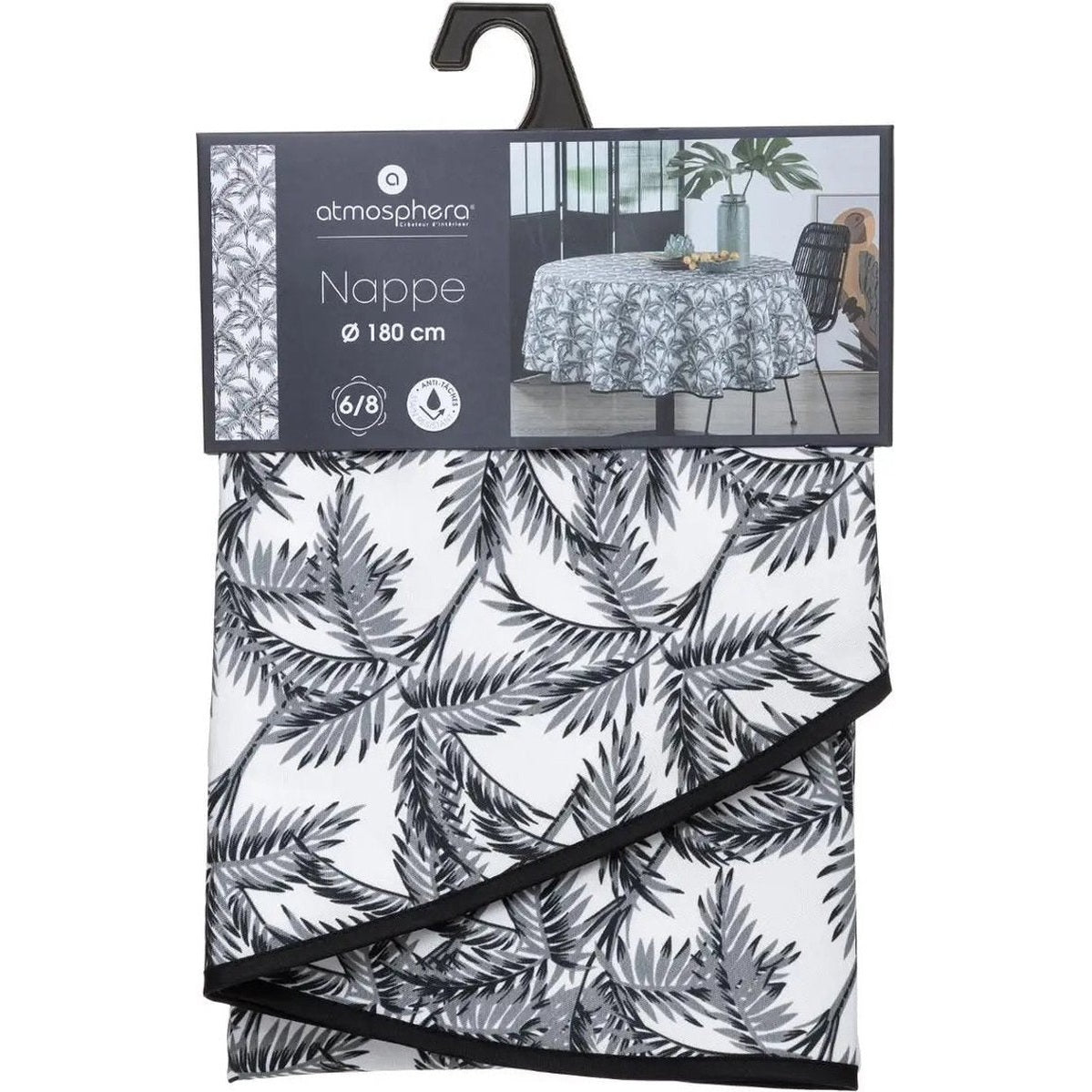 Tafelkleed van polyester rond diameter 180 cm - palm print zwart wit - Eettafel tafellakens