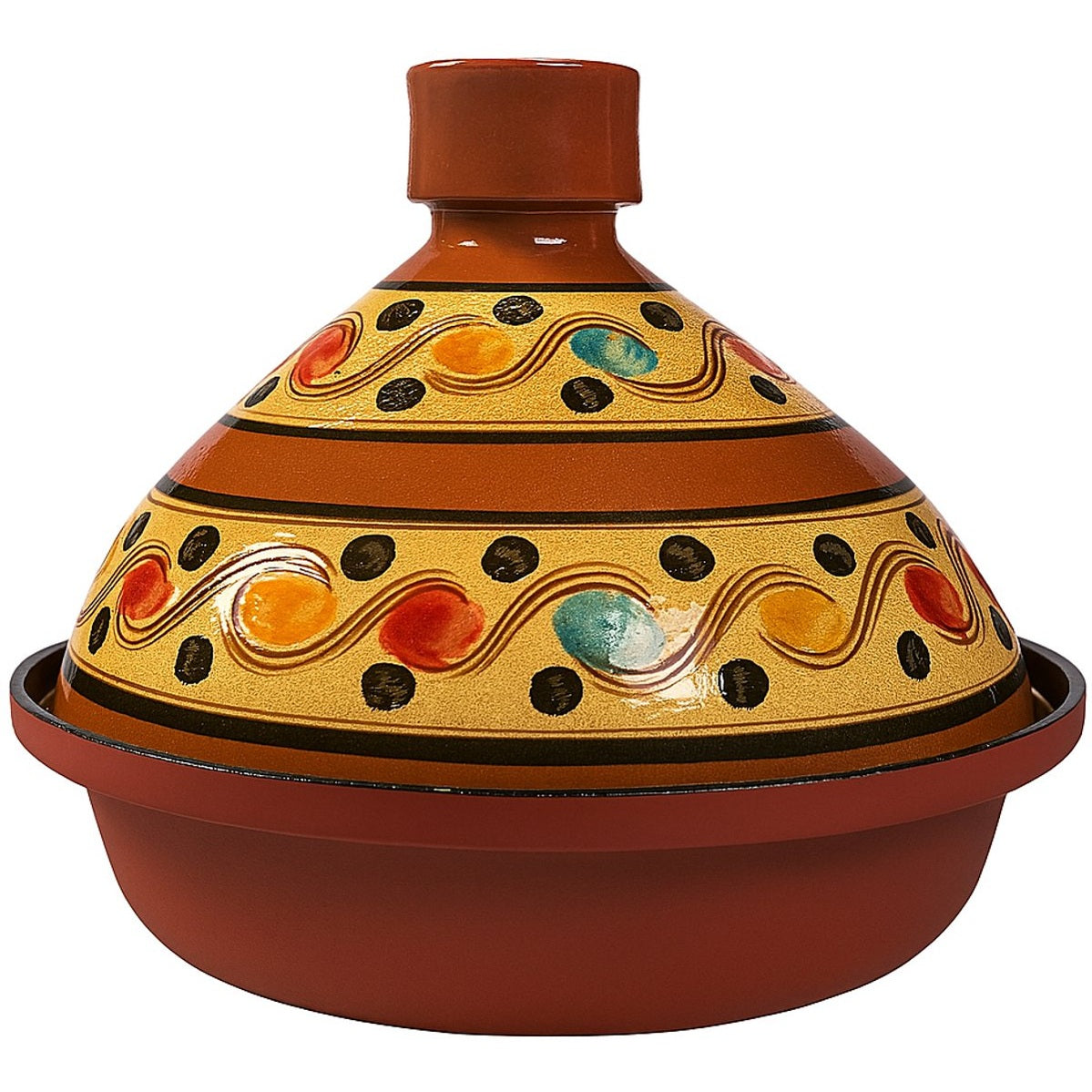 Tajine 30 cm – Handgemaakt Aardewerk & Aluminium – Traditioneel Marokkaans – Rood/Bont - Geschikt voor alle warmtebronnen - Inclusief inductie