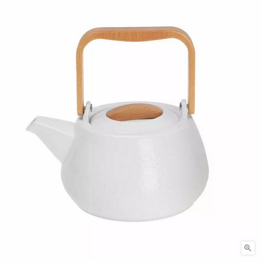 Theepot van Porselein - 1,2 Liter, Elegant Design met Beukenhouten Handvat - Perfect voor Thee Liefhebbers