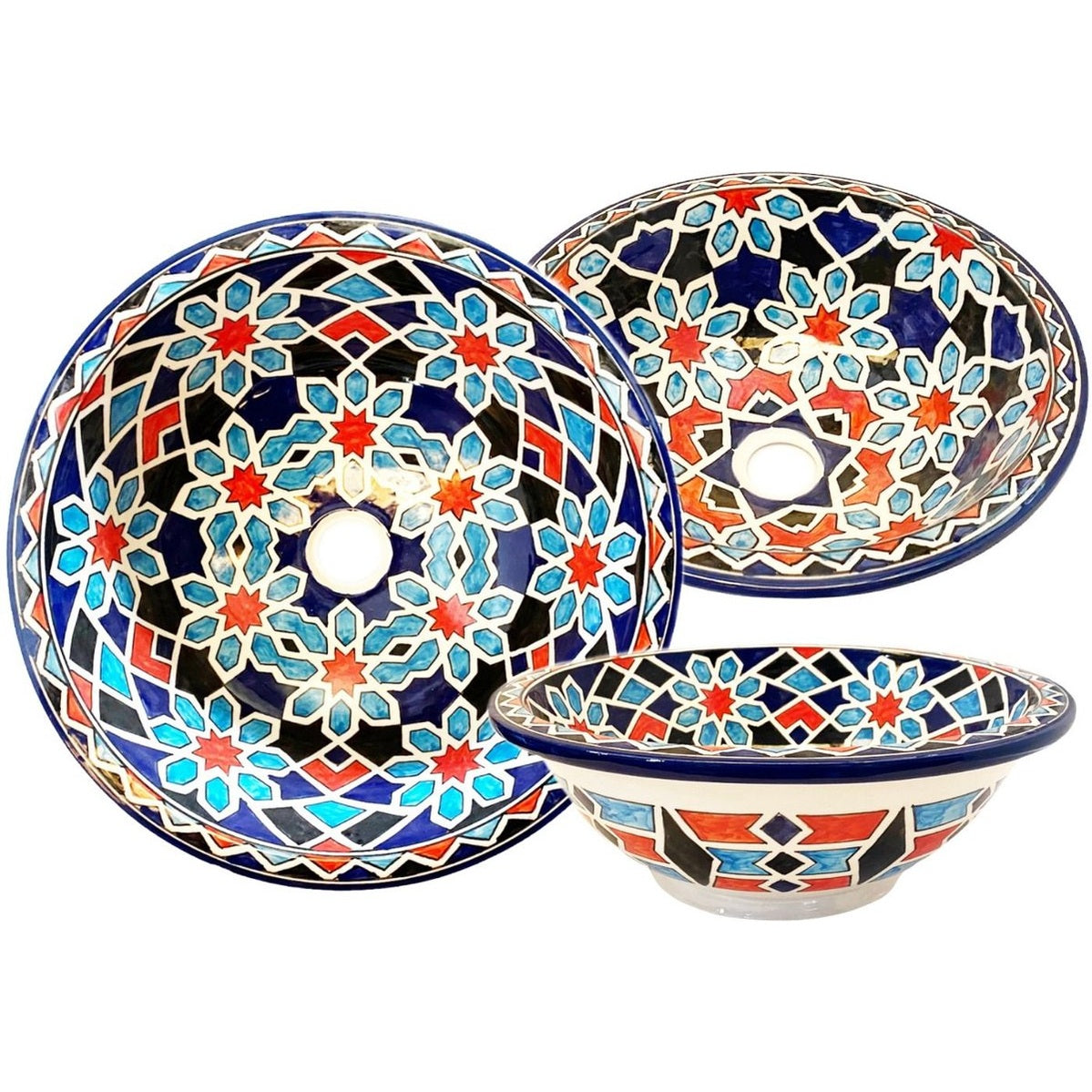 Unieke handgemaakte ronde waskom - Marokkaanse wasbak -Ø 35 cm