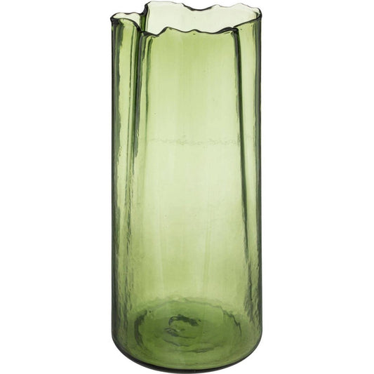 Vaas voor bloemen van groen glas, onregelmatige vorm, 32 cm
