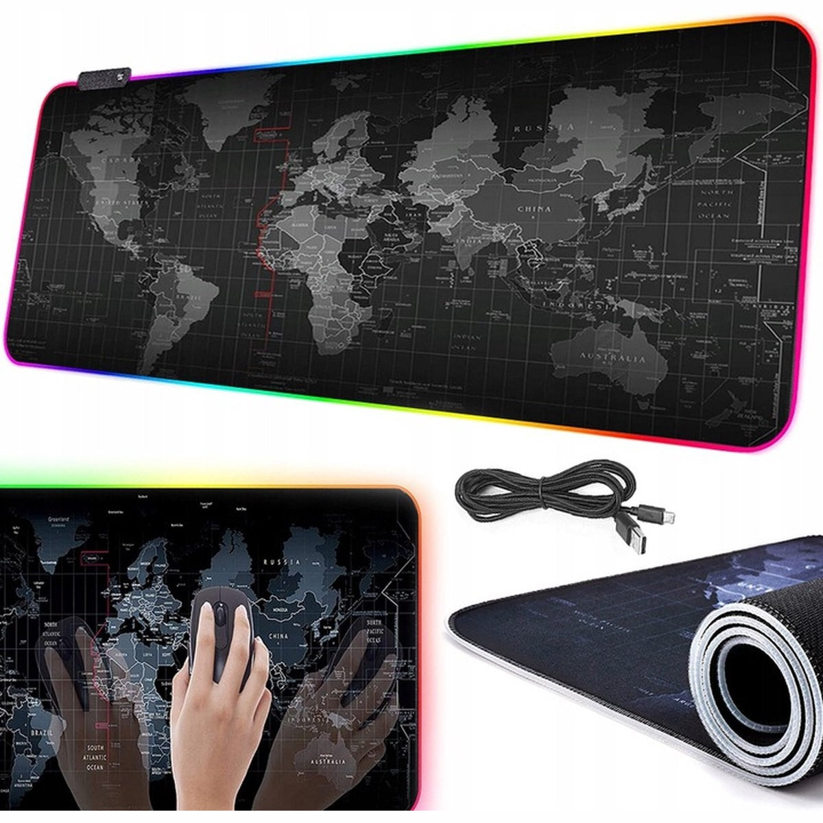 Verlichte XXL Led Gaming Muis Pad - Bureau onderlegger - 80 x 30 cm - Waterproof