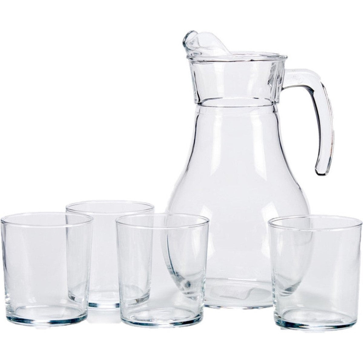 Vivalto Glazen karaf/schenkkan met deksel - 1,8 liter - met 4x drinkglazen van 400 ml