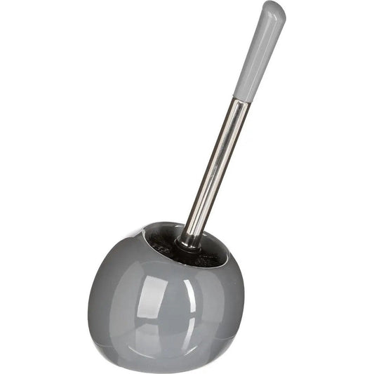WC-/toiletborstel met houder rond grijs glans keramiek 36 cm