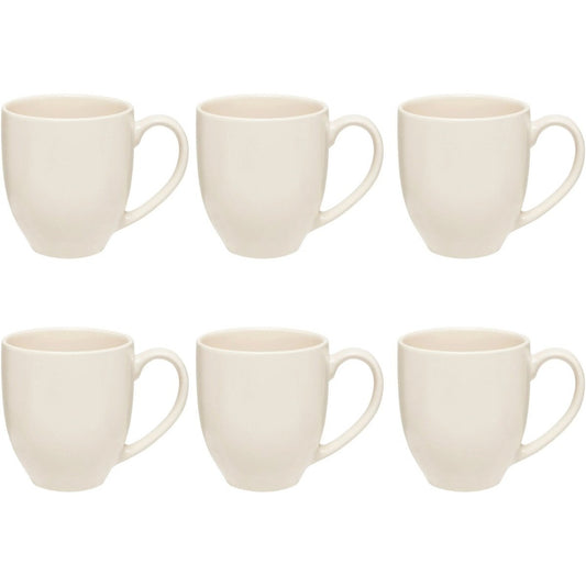 Warm Witte Stoneware Mokken Set van 6 - 48 cl - Moderne Design Mokken met Oor - Geschikt voor Koffie, Thee en Meer