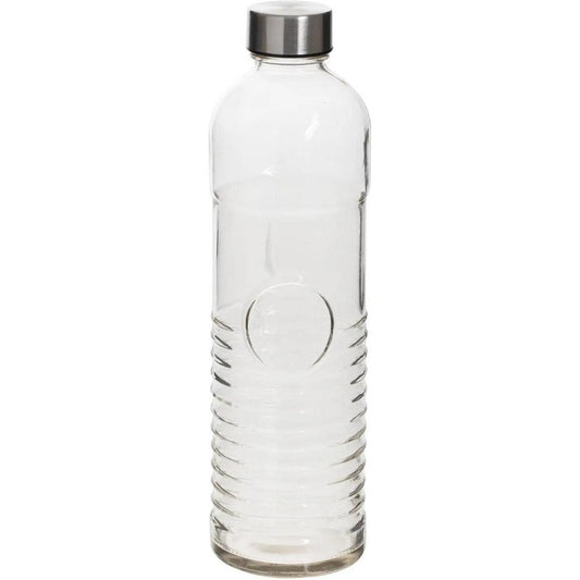 Waterfles/drinkfles 1 liter van gehard ribbel glas - Glazen drink flessen