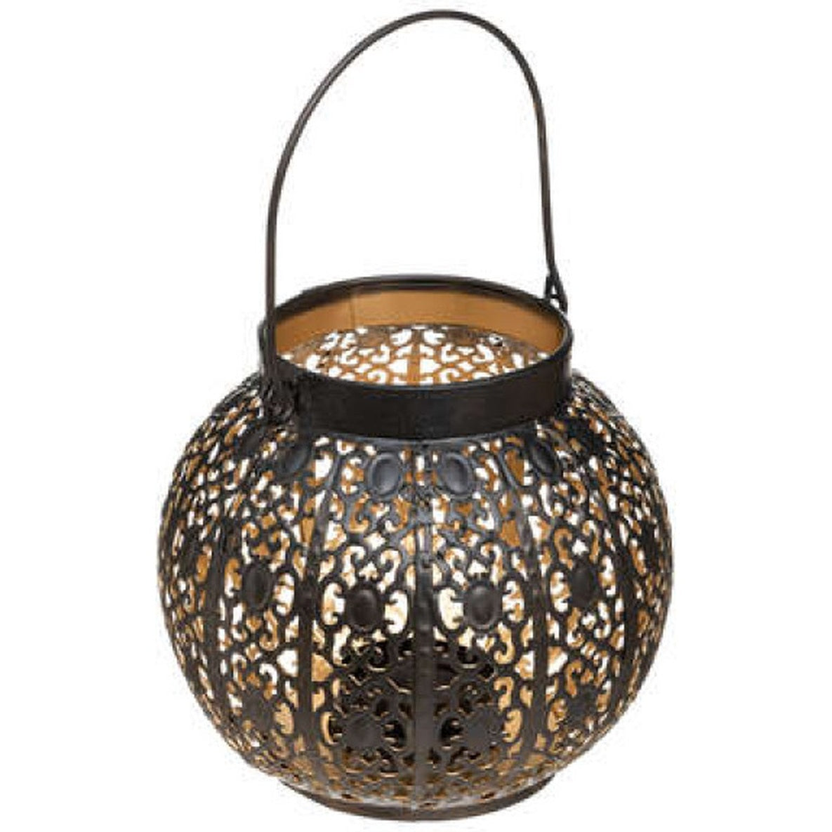 Windlicht - Kerstlantaarn - Metalen lantaarn - Kandelaar - Tafellamp - Hoogte 15 cm. - Zwart - Goud