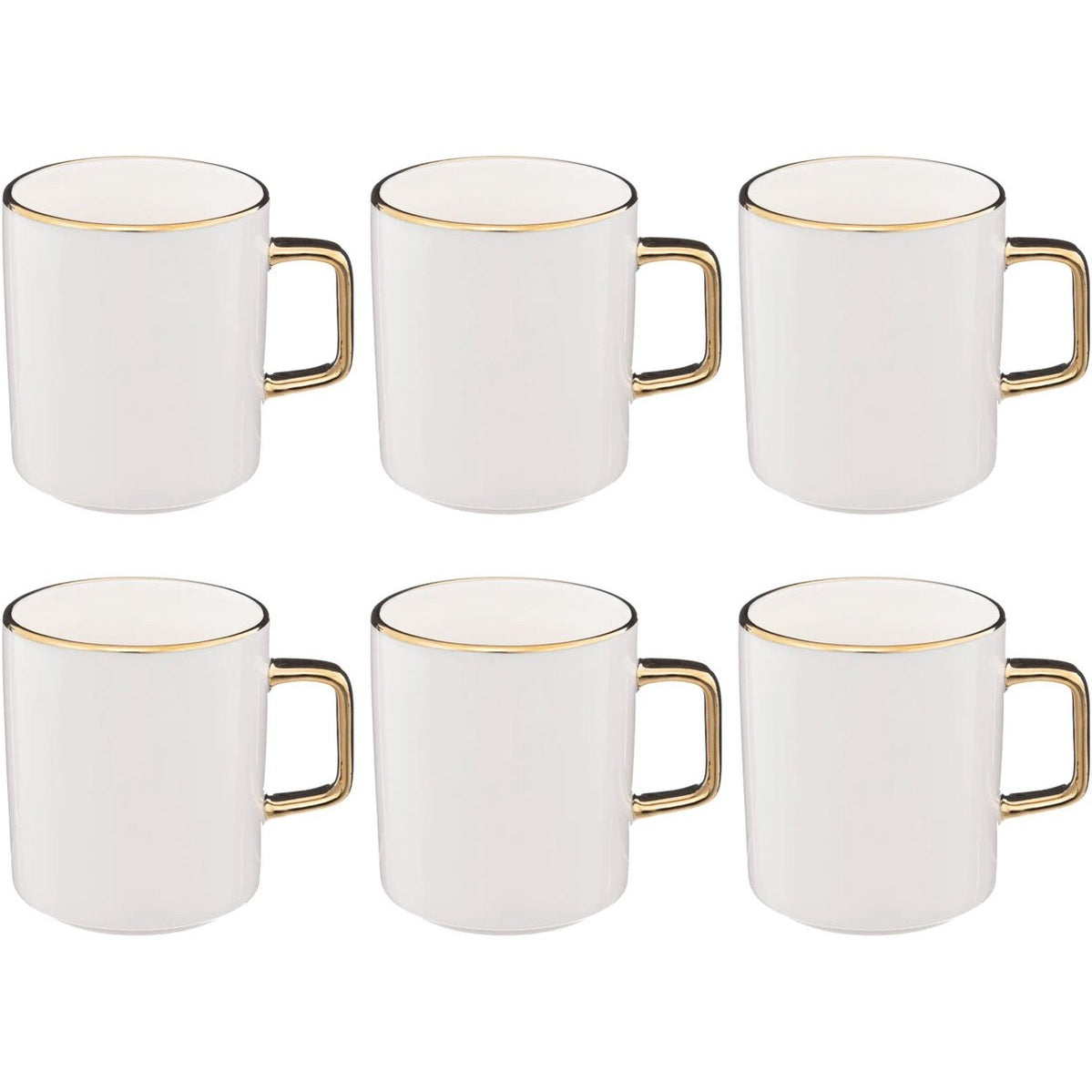 Witte Mokken met Goudkleurig Randje - Set van 6 - 35 cl - Magnetronbestendig - Blanc - Porselein