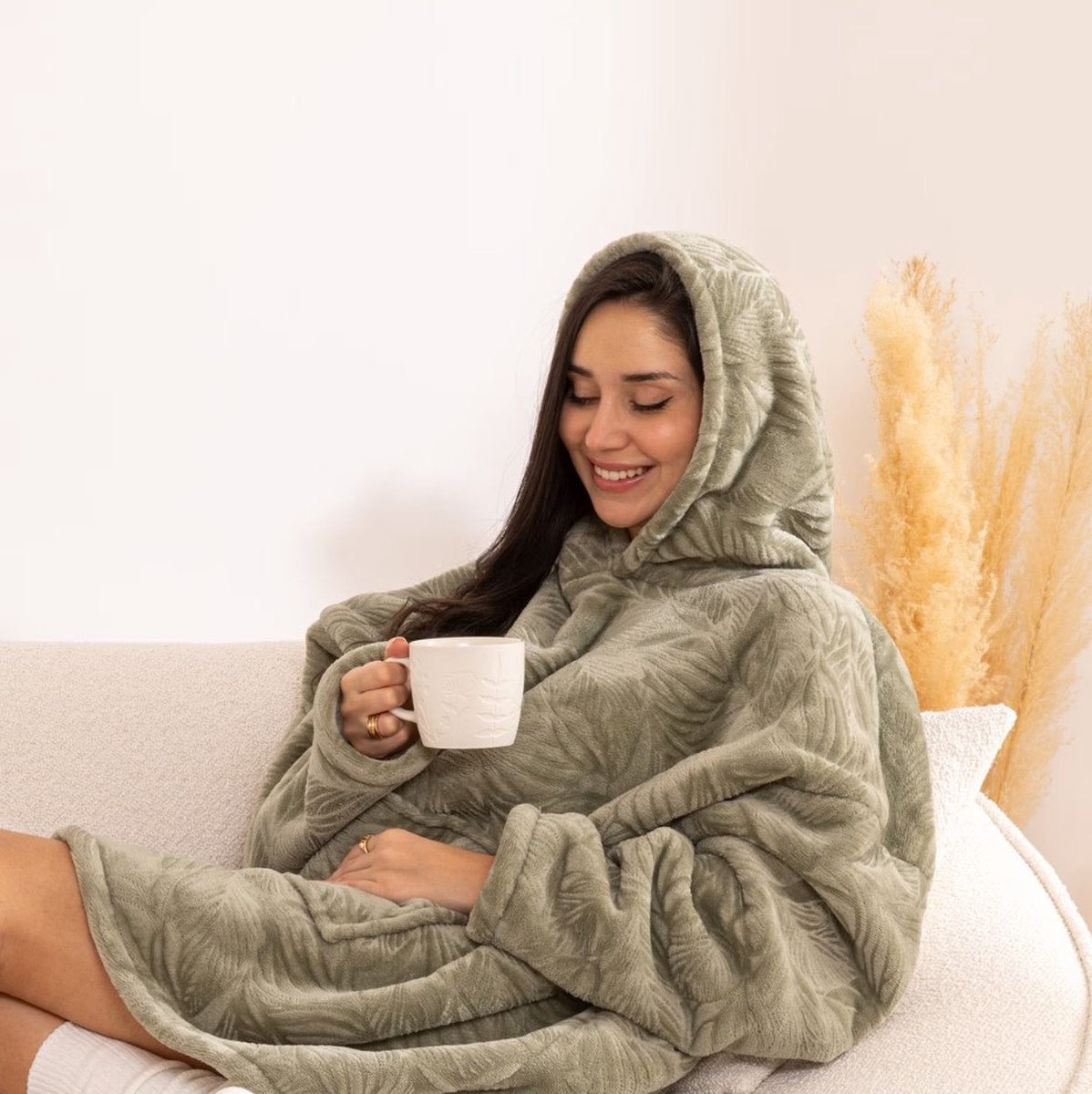 snuggle hoodie dames - kinderen - olijf groen - met voering - met capuchon