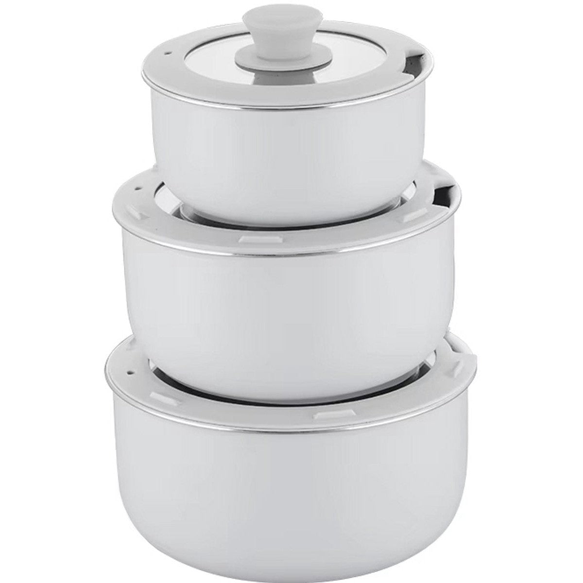 15-delige Luxe Pannenset – Elegant Wit – Ultra Non-stick – Met 2 Afneembare Houten Handgrepen, Panbeschermers & Siliconen Spatel