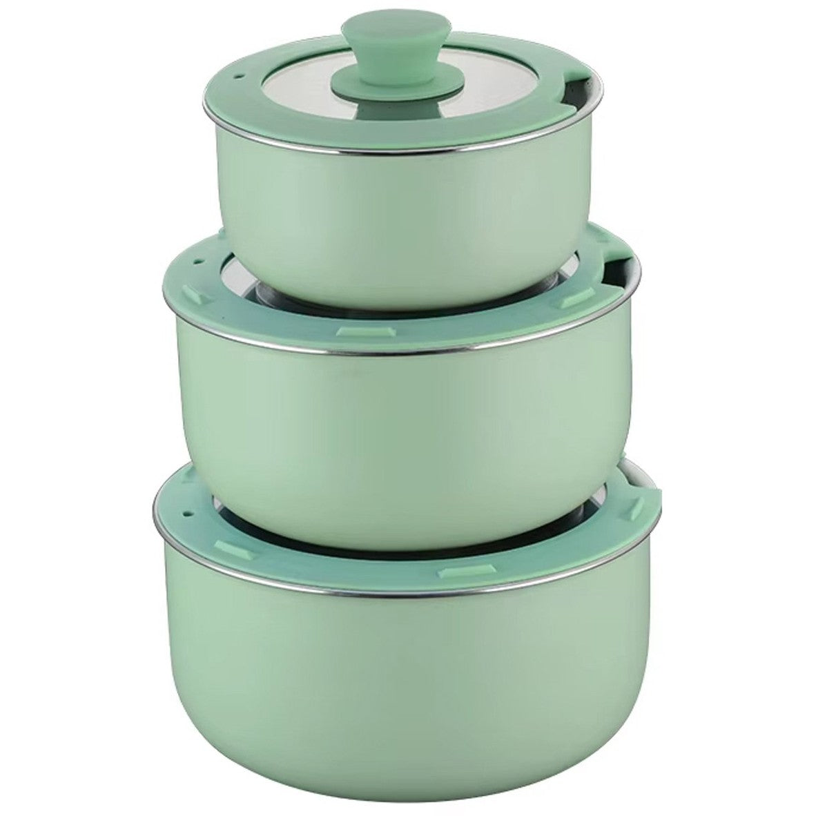 15-delige Pannenset – Zacht Lichtgroen – Ultra Non-stick – 2 Afneembare Houten Handgrepen – Geschikt voor Alle Warmtebronnen