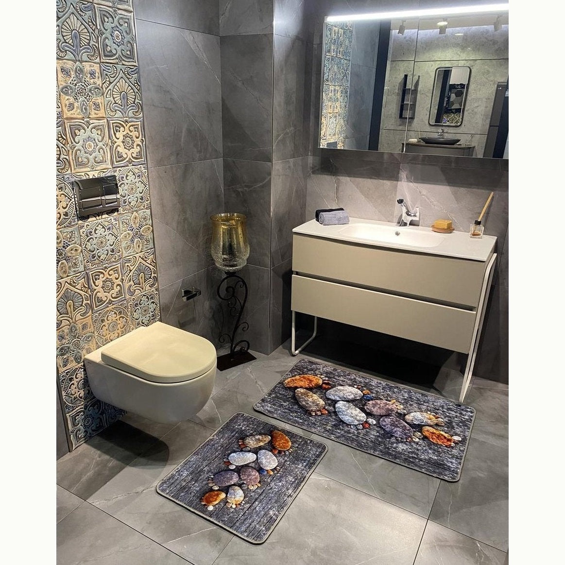 2 luxe Douchematten – Badkamer mat- Antislip - Vloermat - Waterabsorberend en Wasbaar-Lichtgrijs