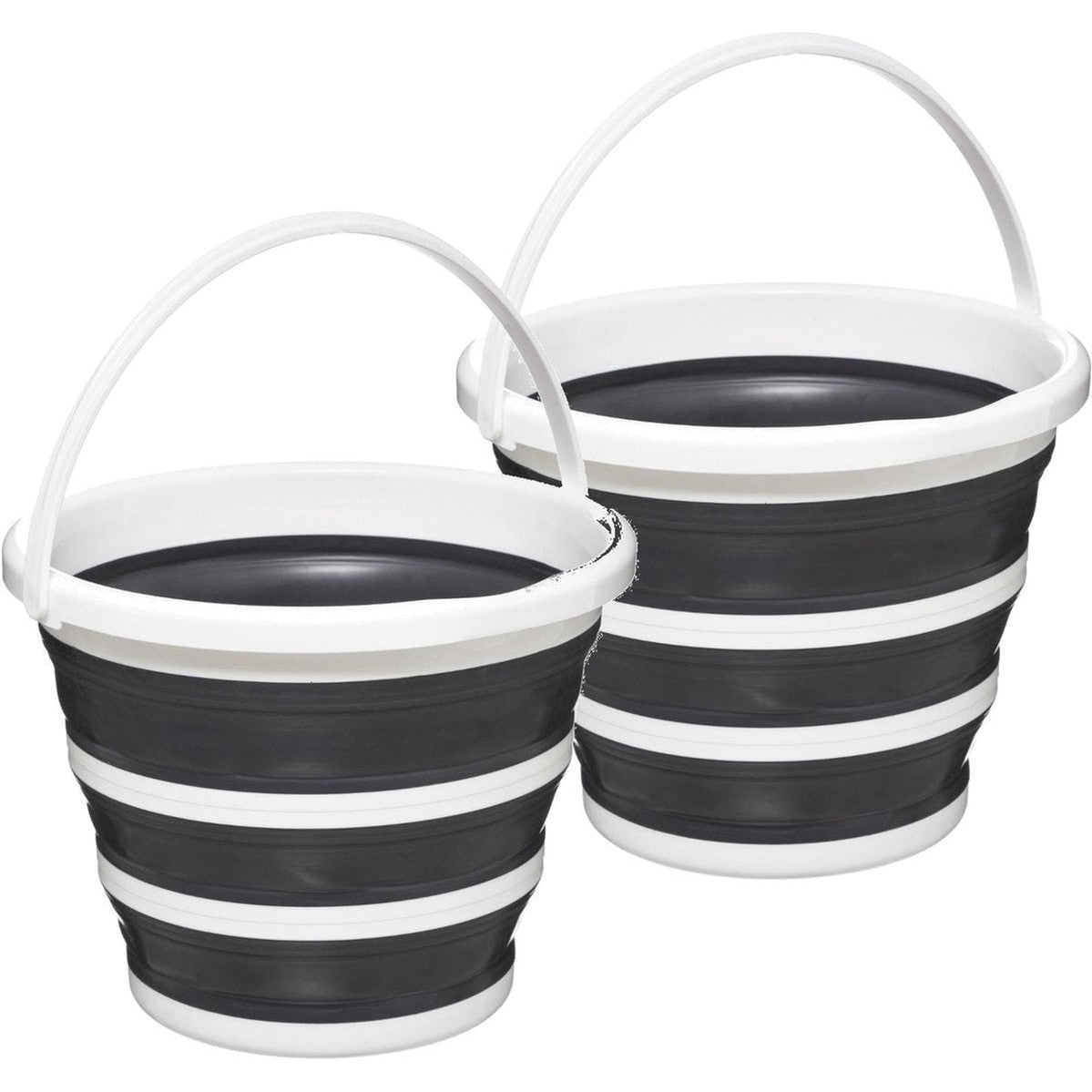 2x Stuks schoonmaak emmer opvouwbaar wit/grijs rond 32 x 24,5 cm 10 liter van kunststof- Schoonmaken - Schoonmaakemmer