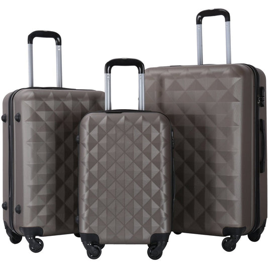 3-Delige Kofferset Donkergrijs – Harde ABS Koffers met 360° Wielen en Cijferslot – Reiskoffers S/M/L