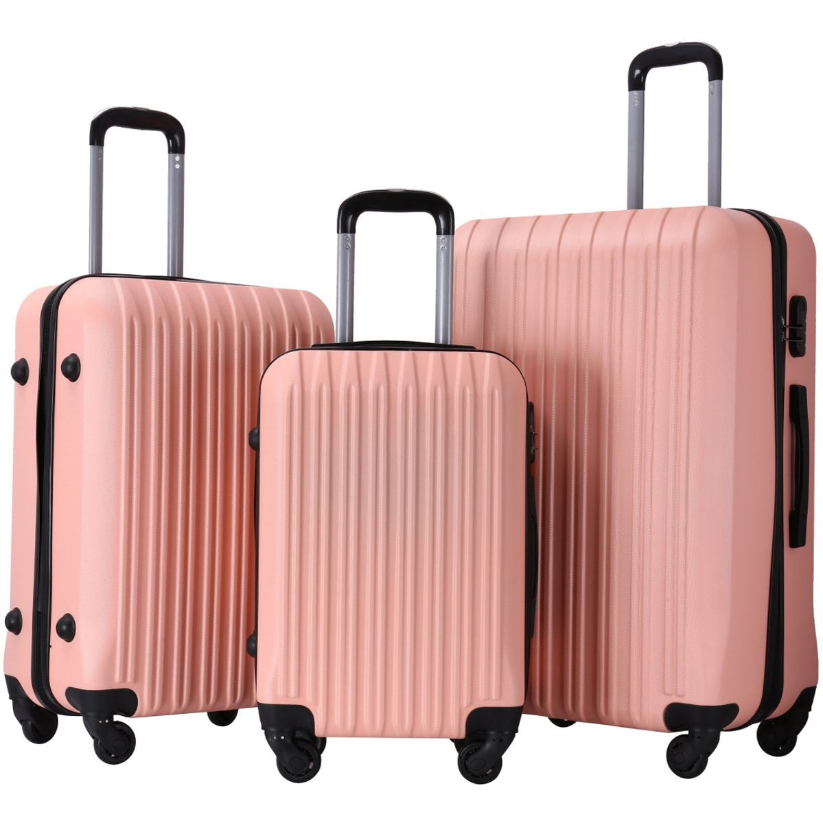 3-Delige Kofferset Lichtroze – Harde ABS Trolleys met 360° Wielen en Cijferslot – Reiskoffers S/M/L