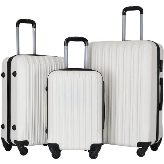 3-Delige Kofferset Wit – Harde ABS Trolleys met 360° Wielen en Cijferslot – Lichtgewicht Reiskoffers (S/M/L)