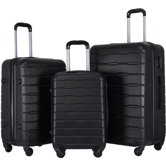 3-Delige Reiskofferset Zwart – Harde ABS Koffers met Wieltjes, Cijferslot en Telescoopgreep