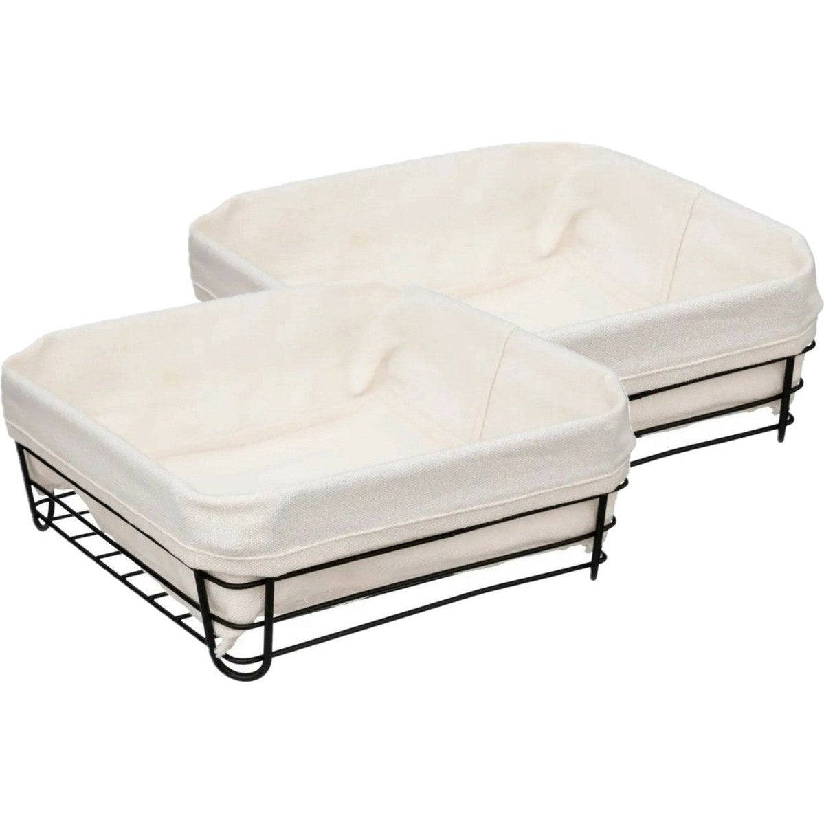 5Five Broodmand Bistro - 2x stuks - metaal/stof - vierkant - zwart/creme wit - 25 x 10 cm